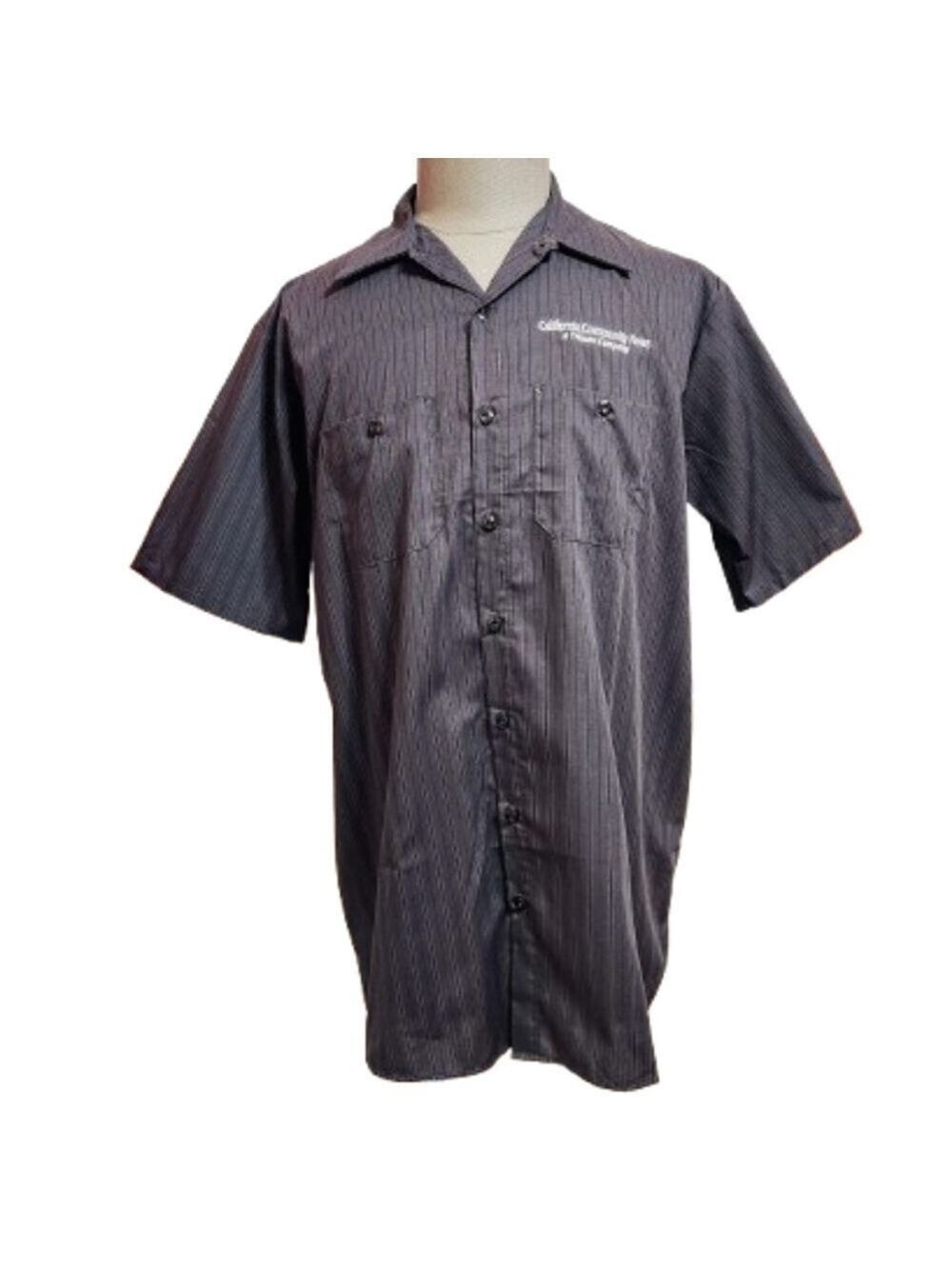 Red Kap Gray Stripe Short Sleeve Button Front Work Shirt Extra Large